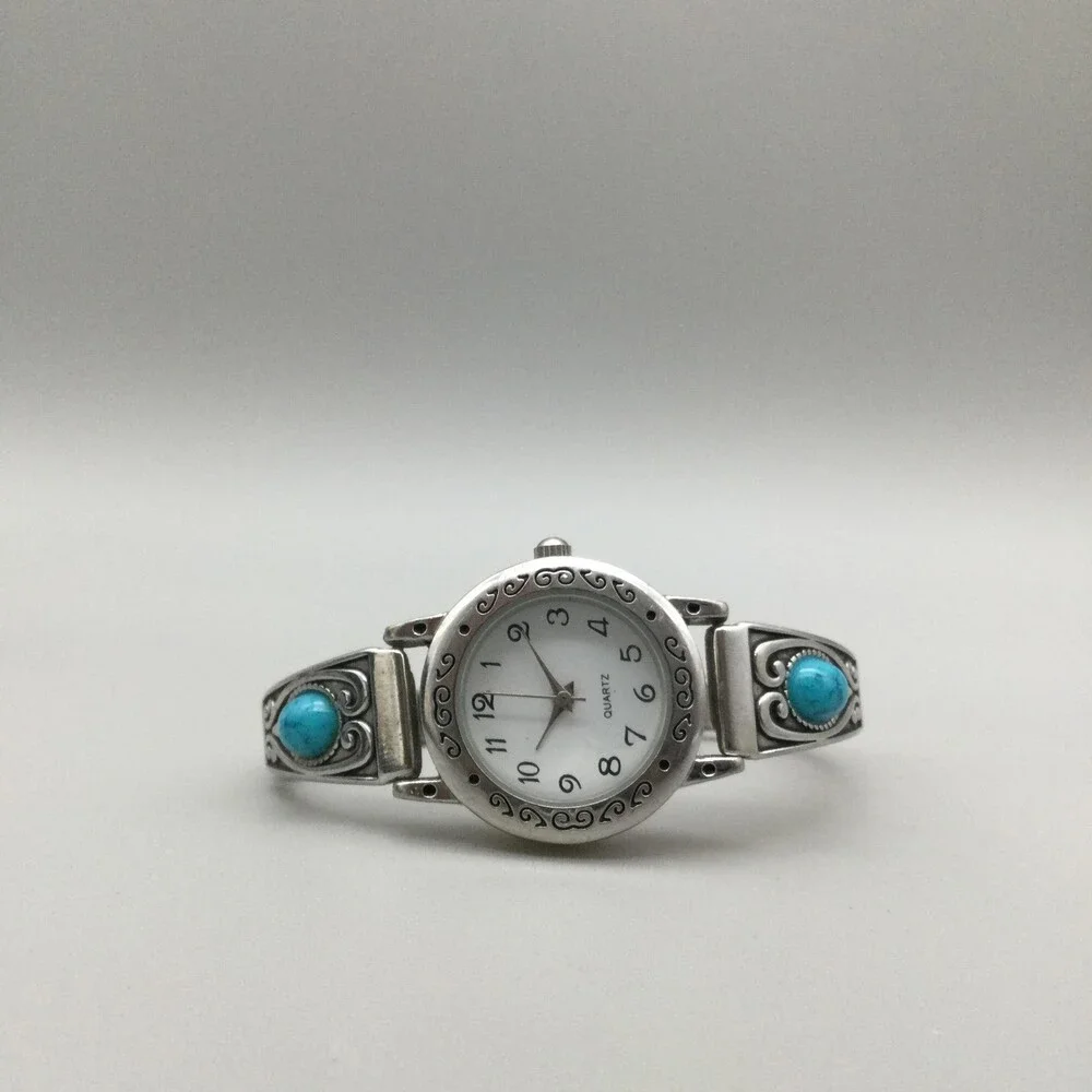 Accutime Southwest Womens Watch 25mm Silver Tone Expansion Bracelet New Battery